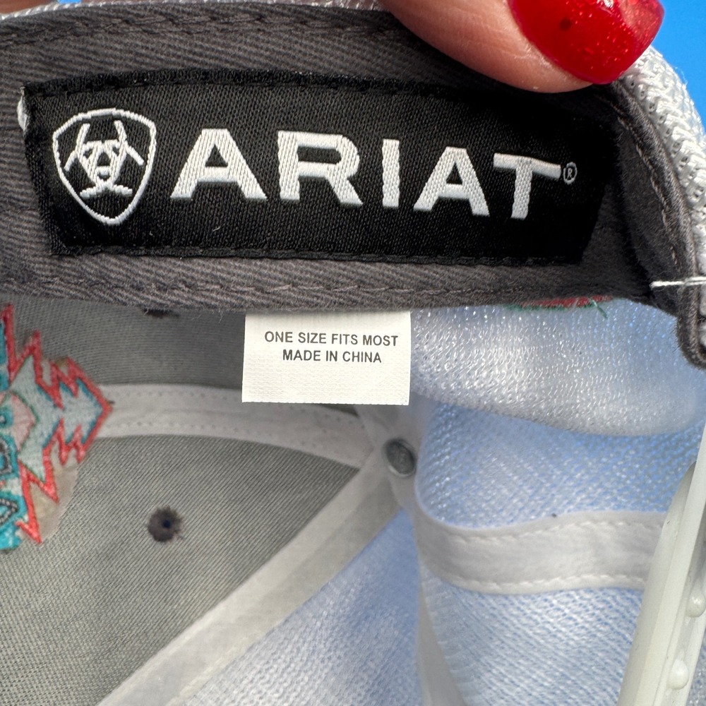 Ariat Trucker Hat Grey Turquoise Aztec Southwestern Logo Mesh Back Snapback - Picture 8 of 9